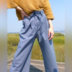 MICAELA GREG Sz L High Rise Wide-Leg Pants Gingham Checkered Pattern Pleats